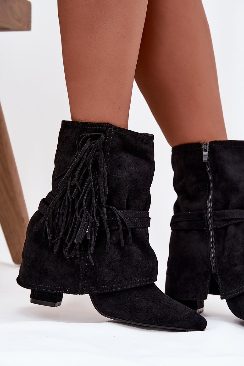 TEEK - Black Suede Fringe Belted Heel Boots SHOES TEEK MH