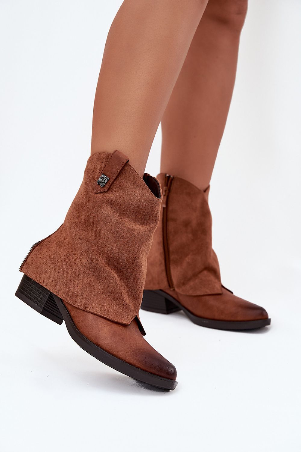 TEEK - Suede Folded Over Heeled Boots SHOES TEEK MH brown 6.5