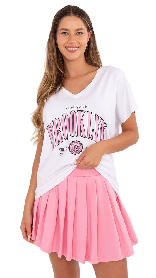 TEEK - Pink Brooklyn Tee Pleated Skirt Set SET TEEK MH One Size