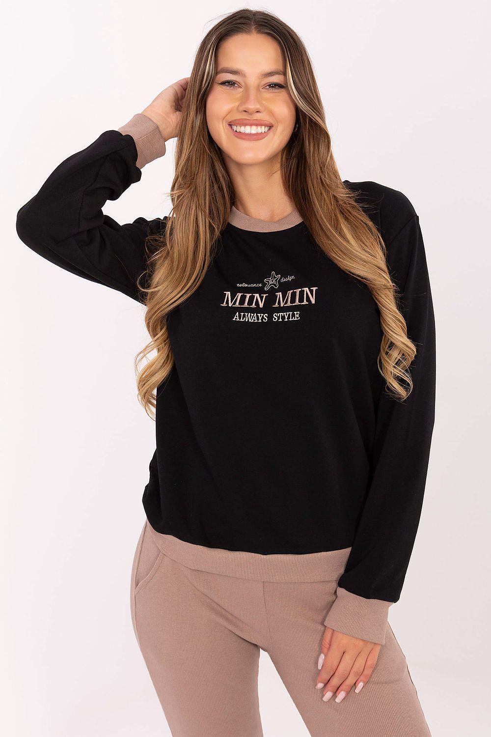 TEEK - MIN MIN Contrast Trim Sweatshirt TOPS TEEK MH black One Size