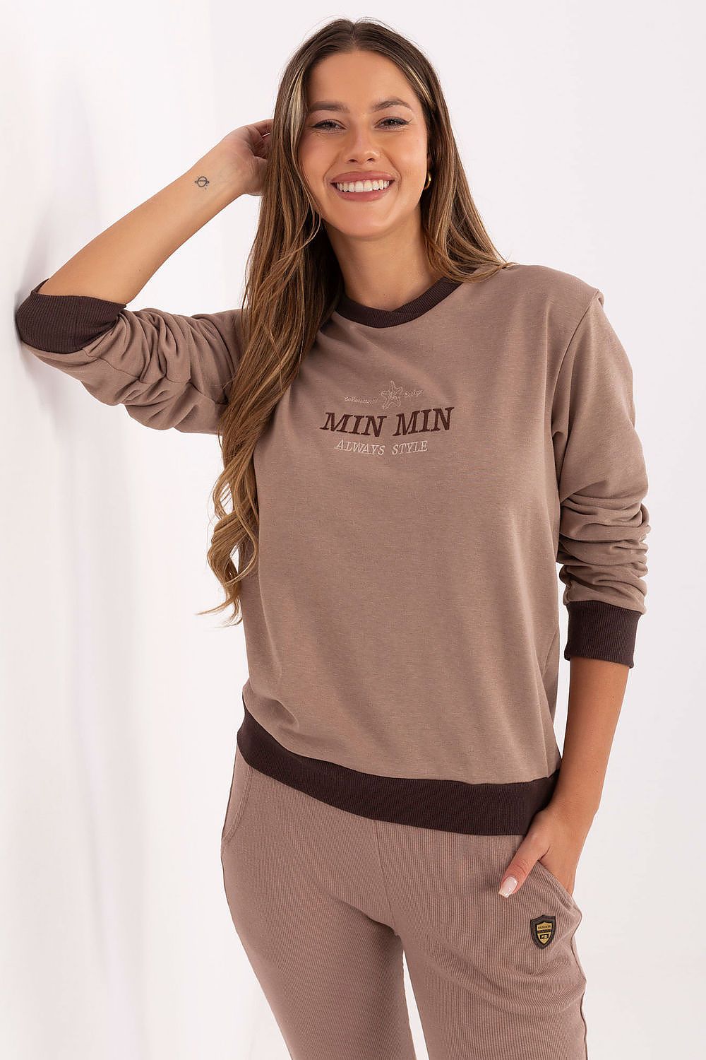 TEEK - MIN MIN Contrast Trim Sweatshirt TOPS TEEK MH beige 2 One Size