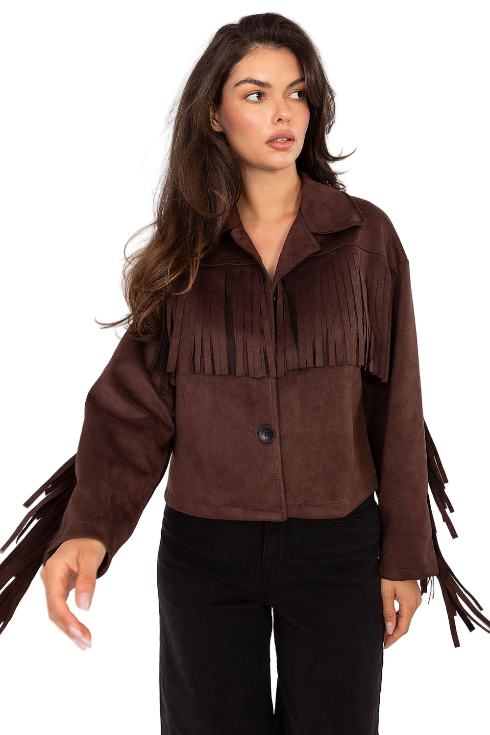 TEEK - Button-Down Fringe Sleeve Jacket JACKET TEEK MH brown One Size