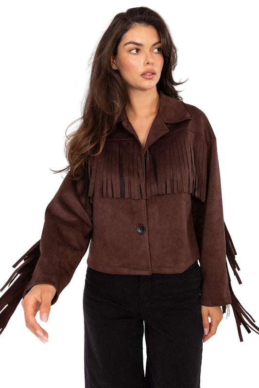 TEEK - Button-Down Fringe Sleeve Jacket JACKET TEEK MH brown One Size