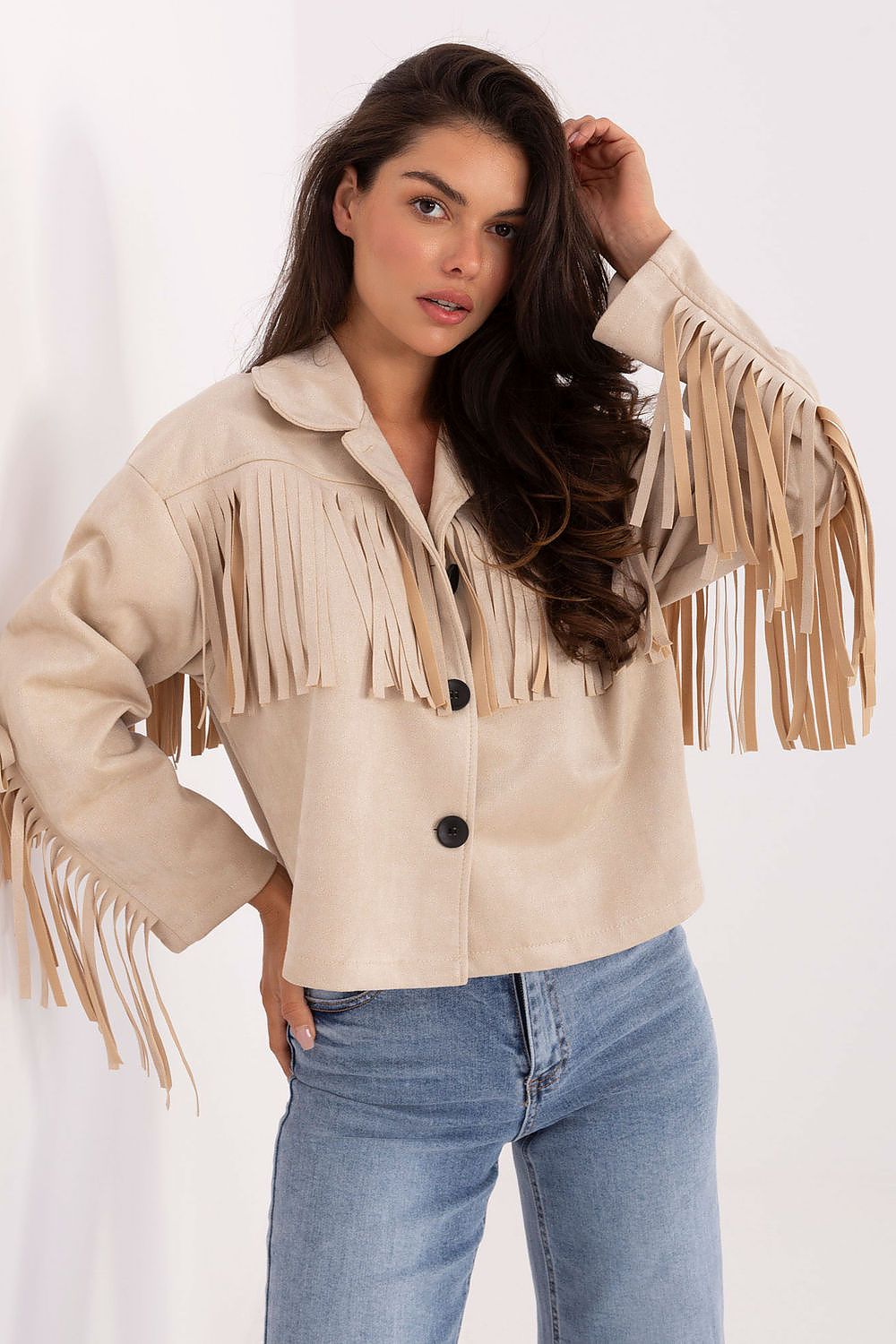 TEEK - Button-Down Fringe Sleeve Jacket JACKET TEEK MH beige One Size