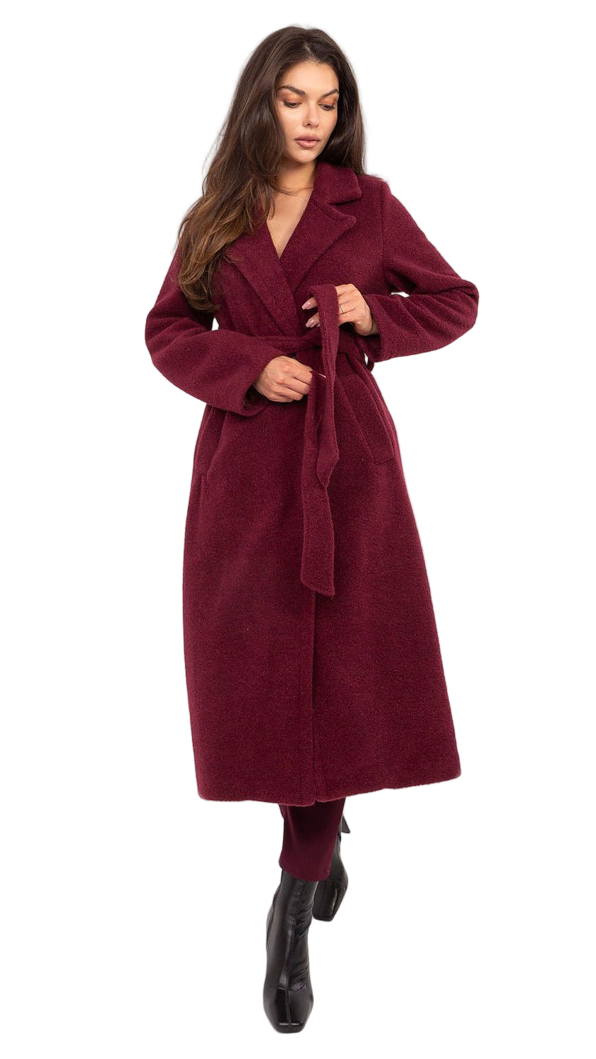 TEEK - Belted Boucle Double Breasted Coat COAT TEEK MH red One Size