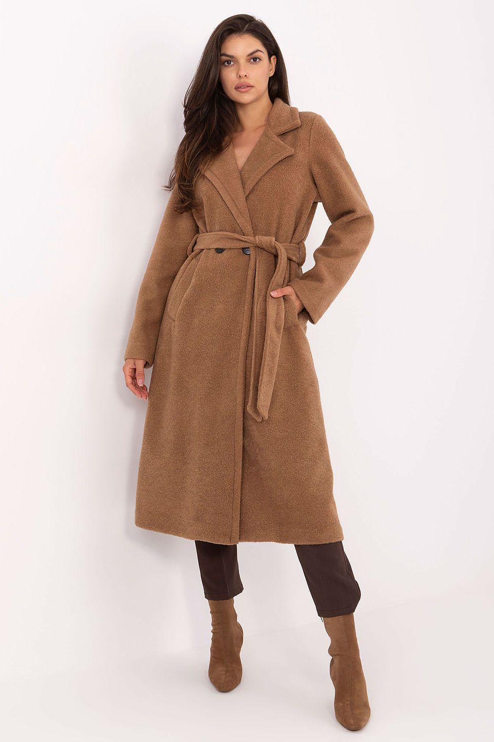 TEEK - Belted Boucle Double Breasted Coat COAT TEEK MH brown One Size