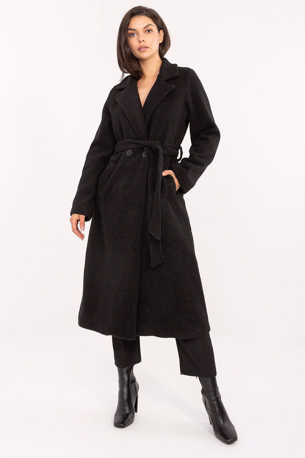 TEEK - Belted Boucle Double Breasted Coat COAT TEEK MH black One Size