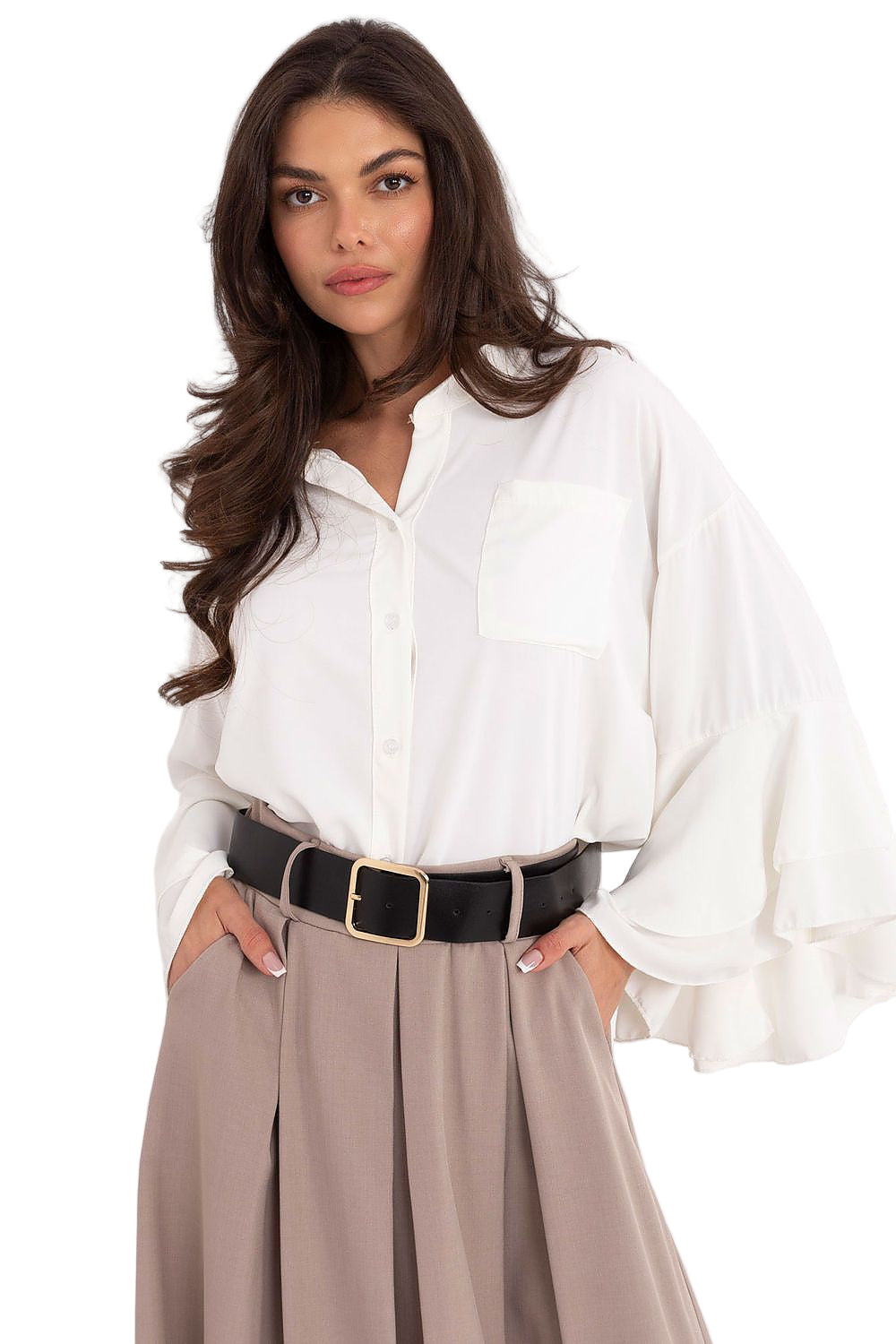 TEEK - Big Ruffle Long Sleeve Shirt TOPS TEEK MH beige One Size