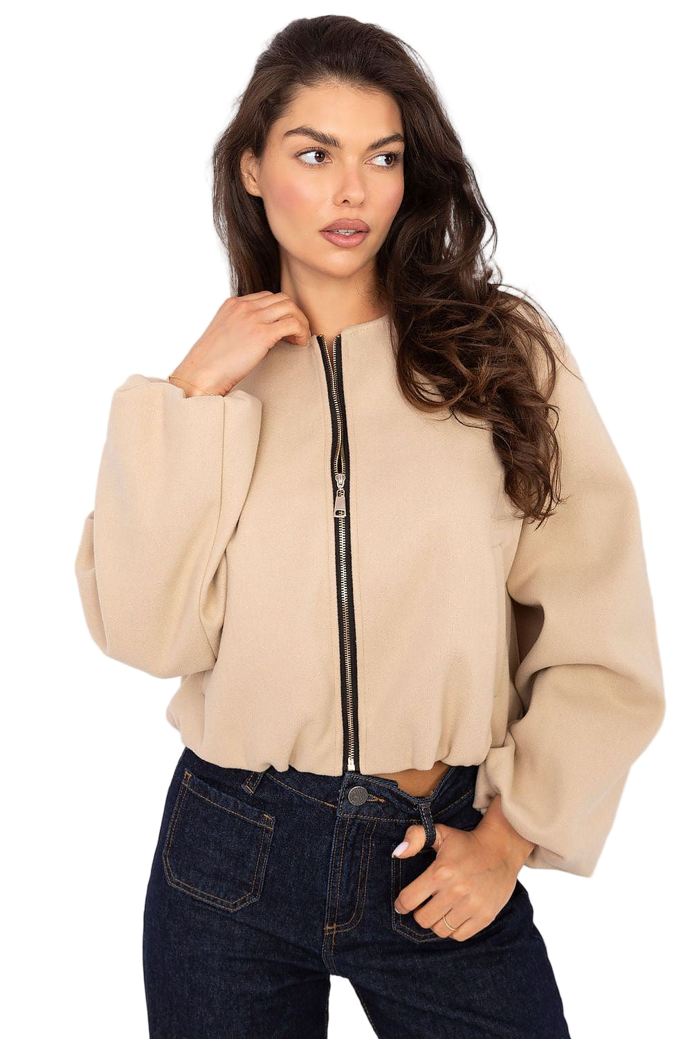 TEEK - Zip Front Puffy Sleeve Jacket JACKET TEEK MH beige One Size