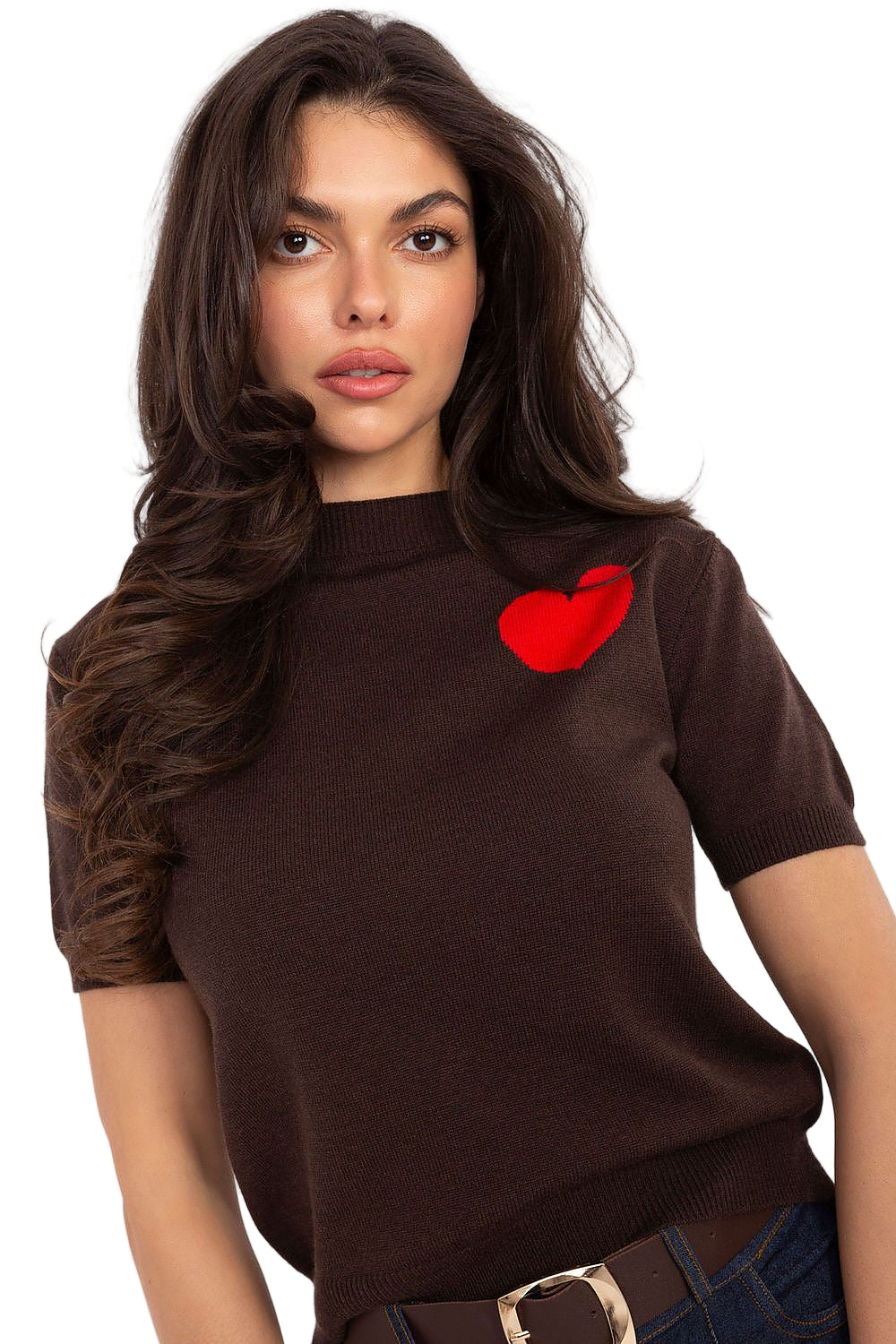 TEEK - Brown Heart Throb Short Sleeve Sweater TOPS TEEK MH One Size