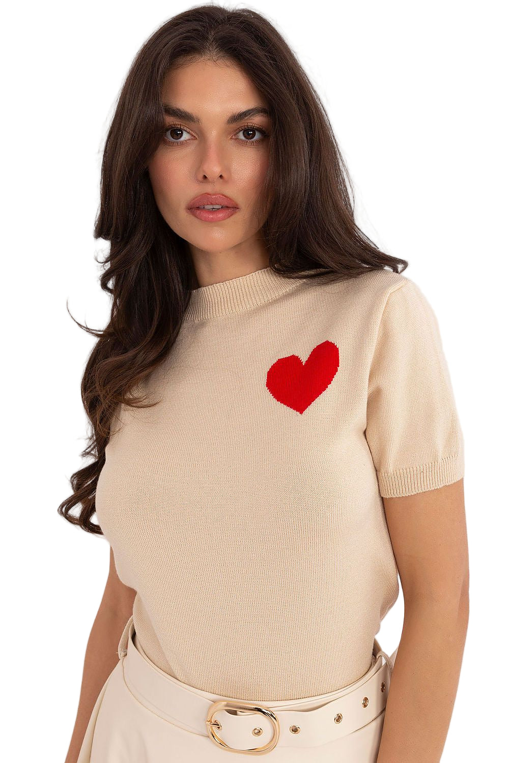 TEEK - Beige Heart Throb Short Sleeve Sweater TOPS TEEK MH One Size