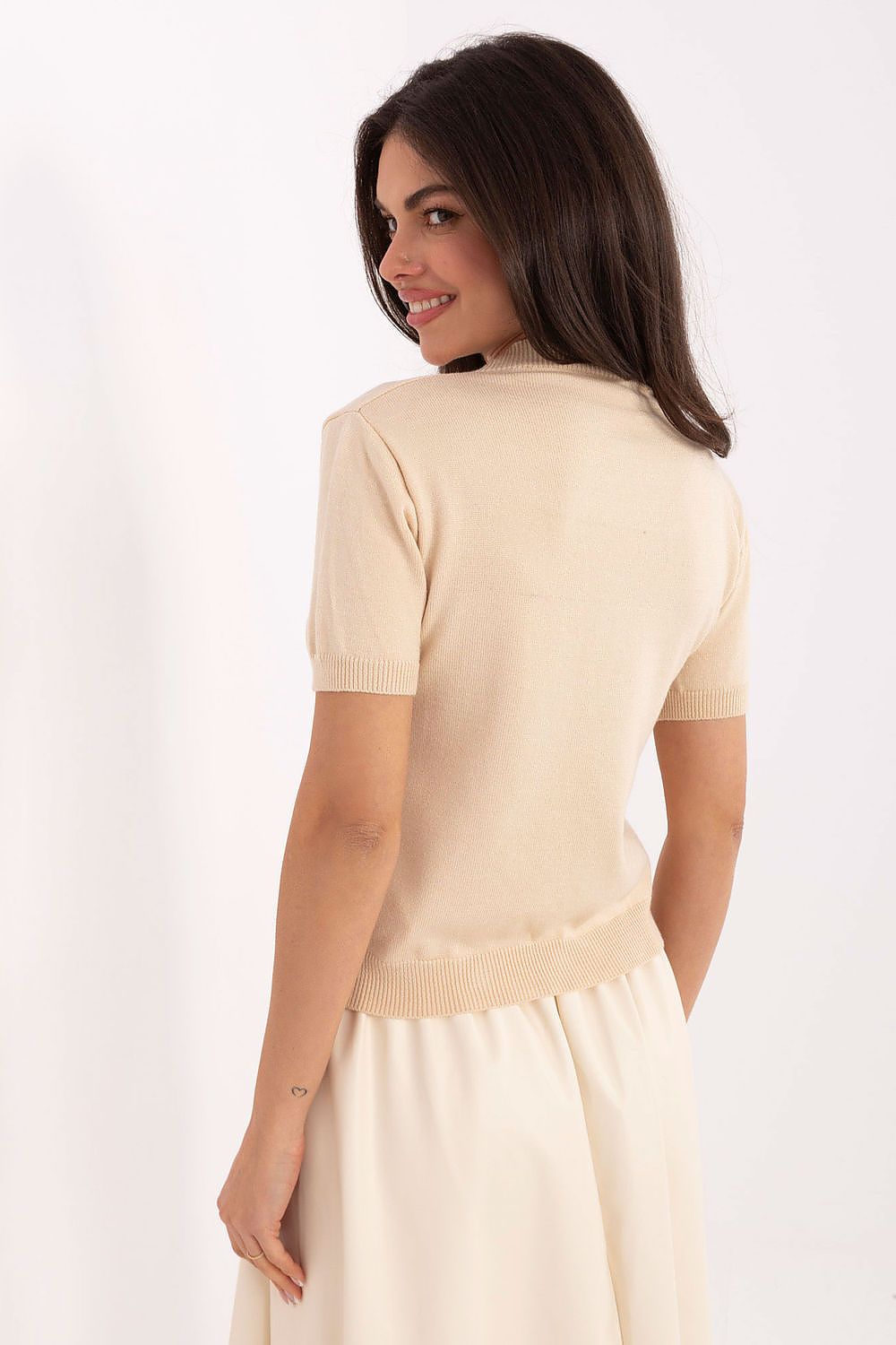 TEEK - Beige Heart Throb Short Sleeve Sweater TOPS TEEK MH