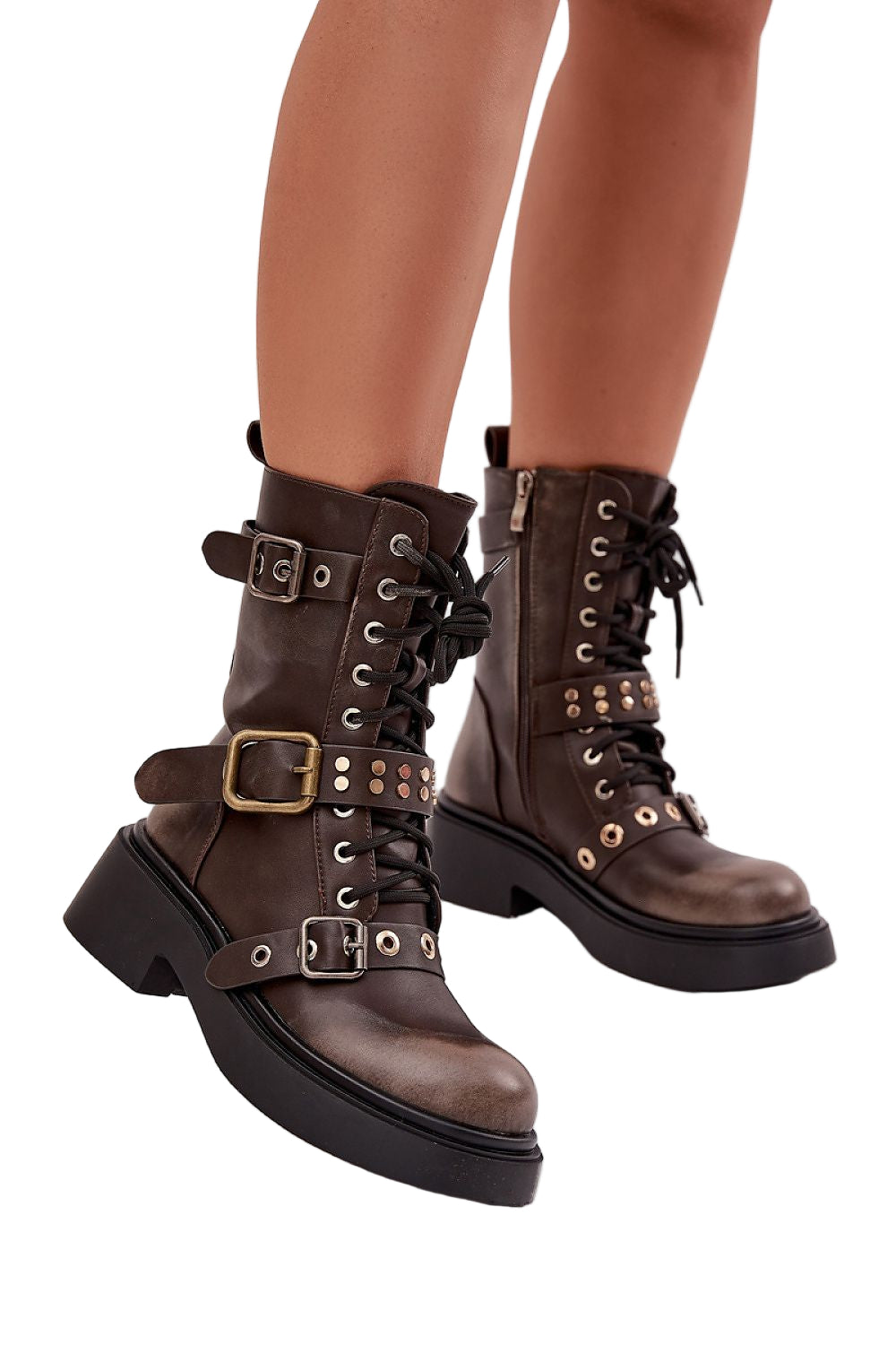 TEEK - Laced Buckle Rivet Boots SHOES TEEK MH brown 6.5