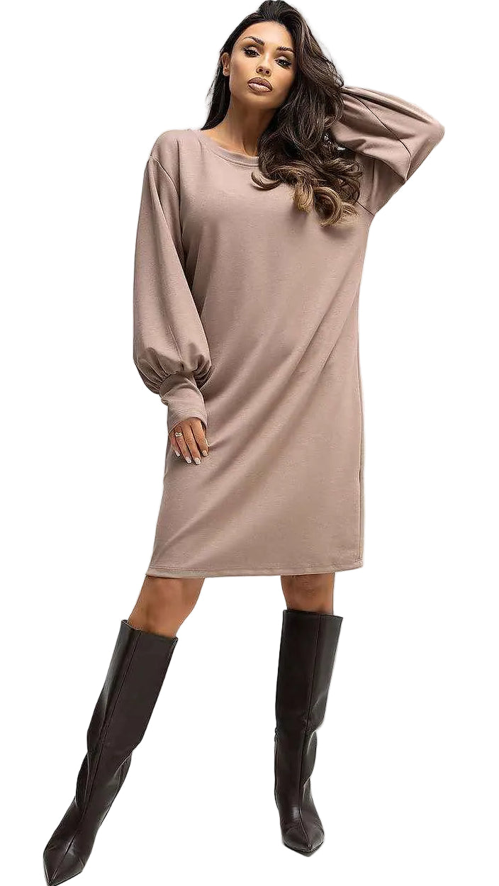 TEEK - Teardrop Puff Sleeve Sweatshirt Dress Rue Paris beige S/M