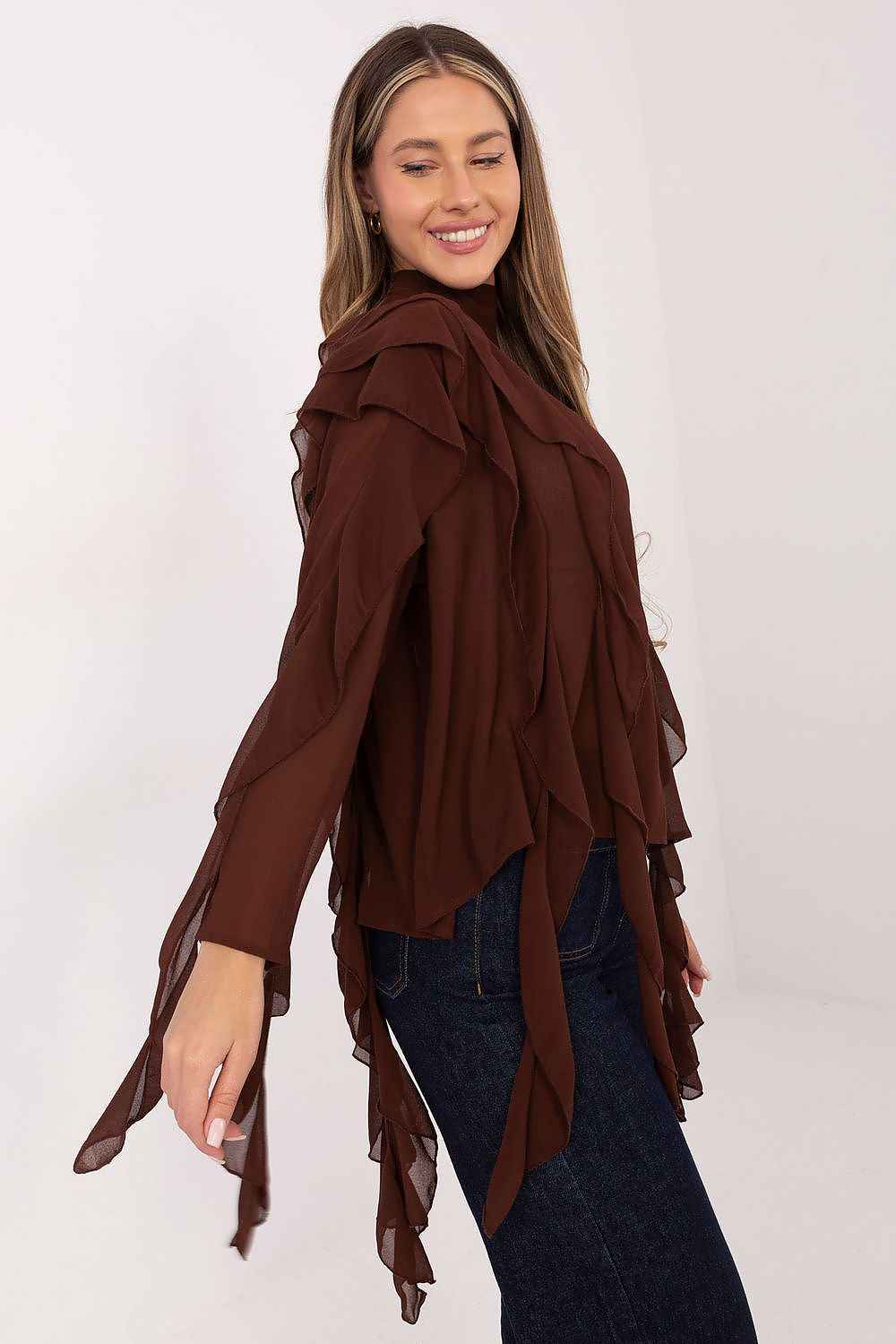 TEEK - Turtleneck Sheer Arm Drip Blouse TOPS TEEK MH brown One Size