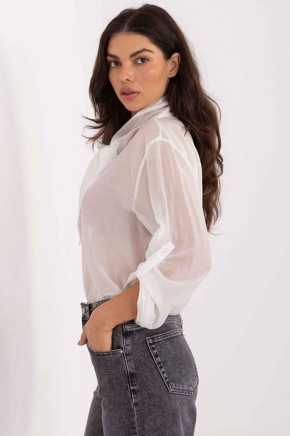 TEEK - Sheer Long sleeve Neck Ribbon Tie Shirt TOPS TEEK MH