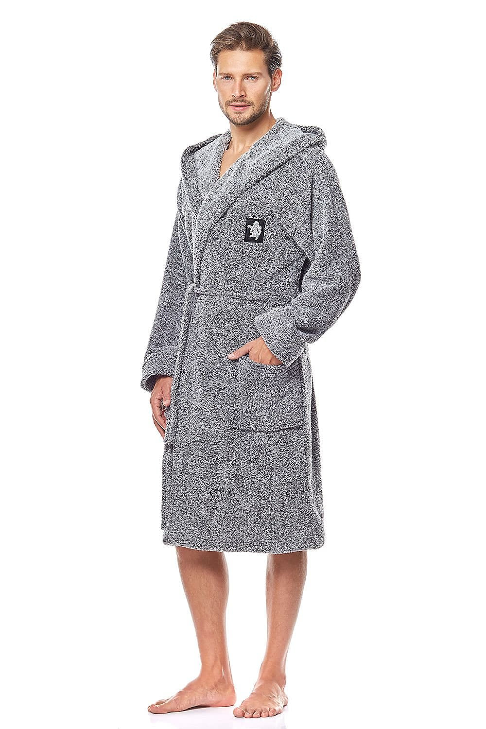 TEEK - Royal Leo Hooded Mens Grey Pocketed Bathrobe ROBE TEEK MH M  