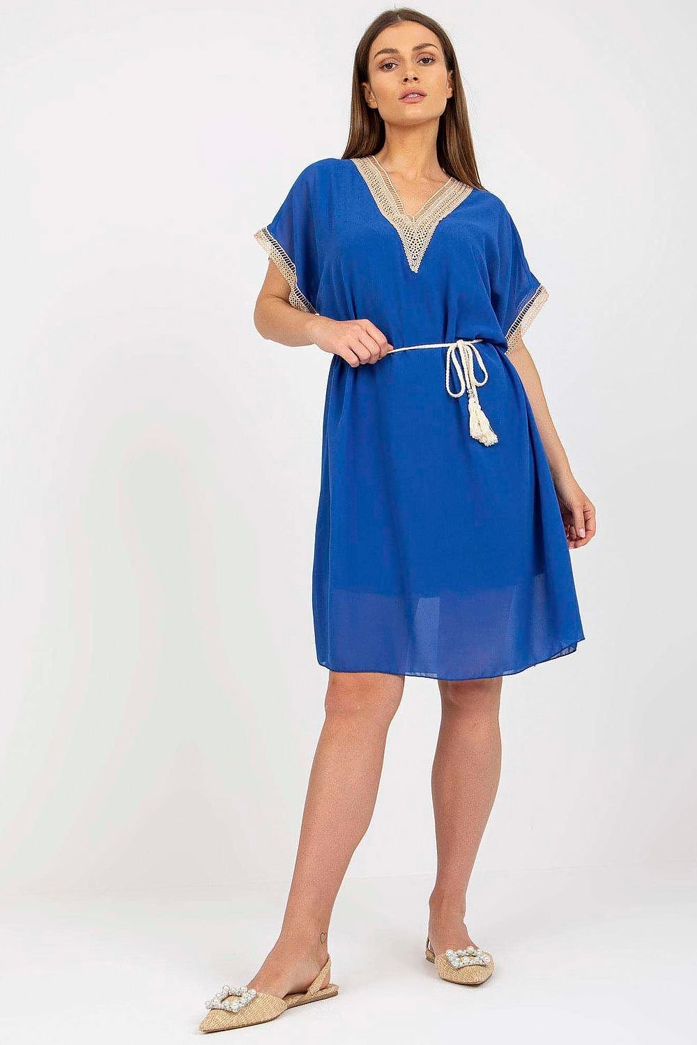 TEEK - Tassel Belt Lace V-Neck Daydress DRESS TEEK MH blue One Size 