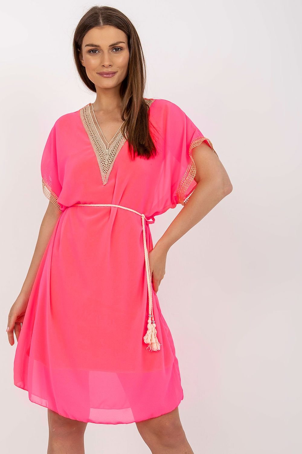 TEEK - Tassel Belt Lace V-Neck Daydress DRESS TEEK MH pink One Size 