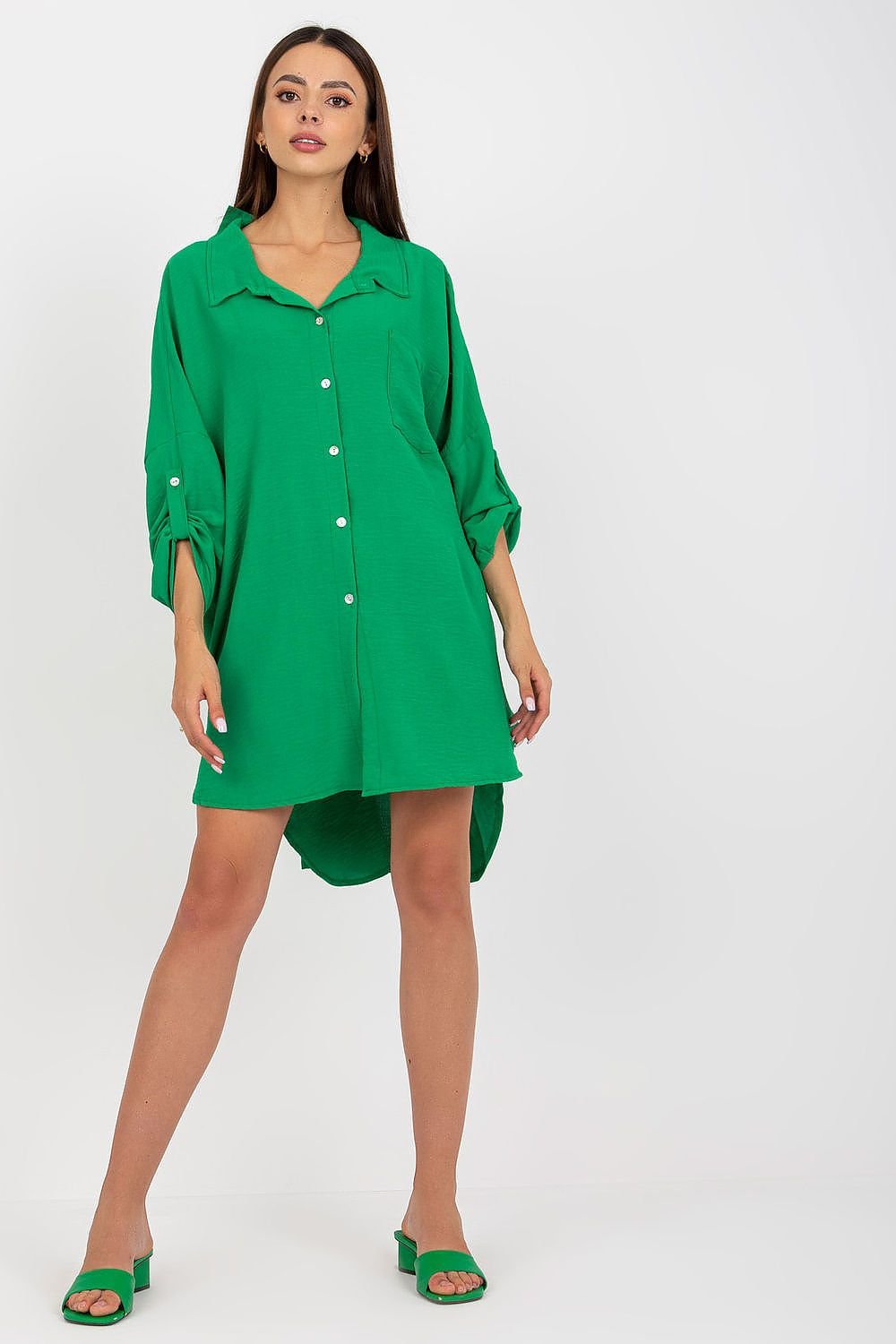 TEEK - Back V-Neck Button-Down Shirt Dress DRESS TEEK MH green 2 One Size 