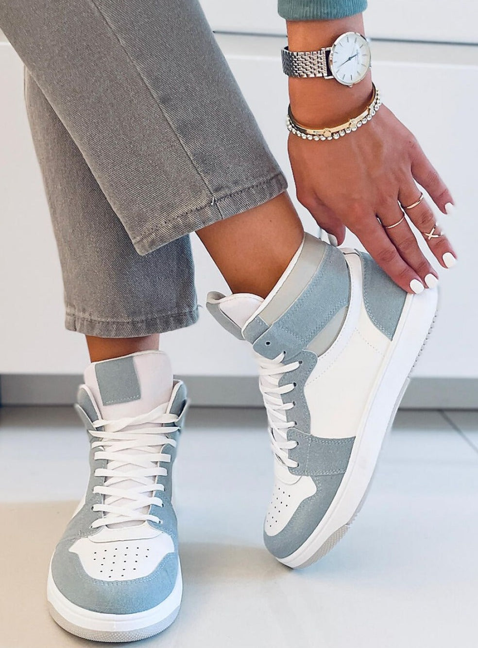 TEEK - Light Blue Grey Womens High-Top Sneakers SHOES TEEK MH   
