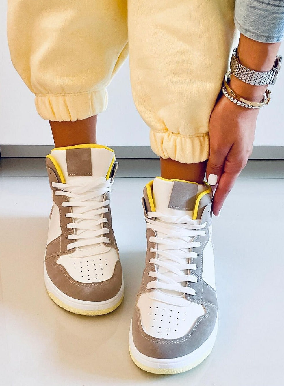 TEEK - White Stone Yellow Womens High-Top Sneakers SHOES TEEK MH   