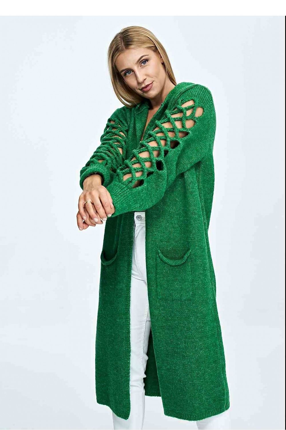 TEEK - Green Wide Net Sleeved Pocketed Cardigan SWEATER TEEK MH   