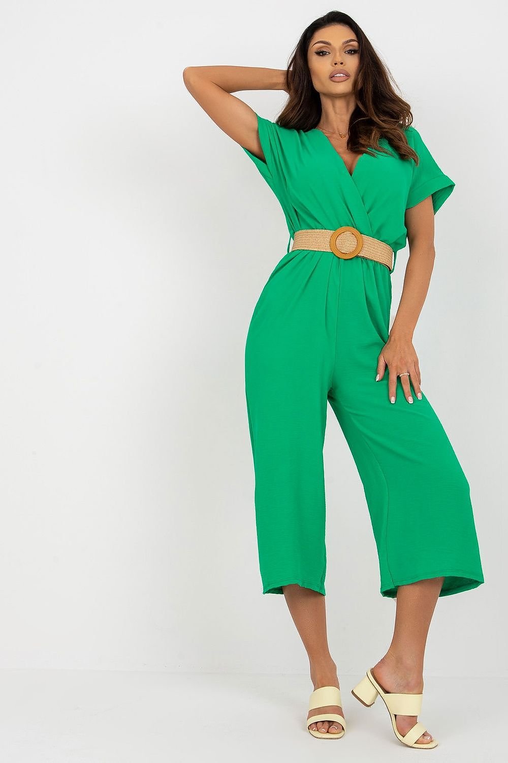 TEEK - V-Neck Cropped Belted Jumpsuit JUMPSUIT TEEK MH green One Size 