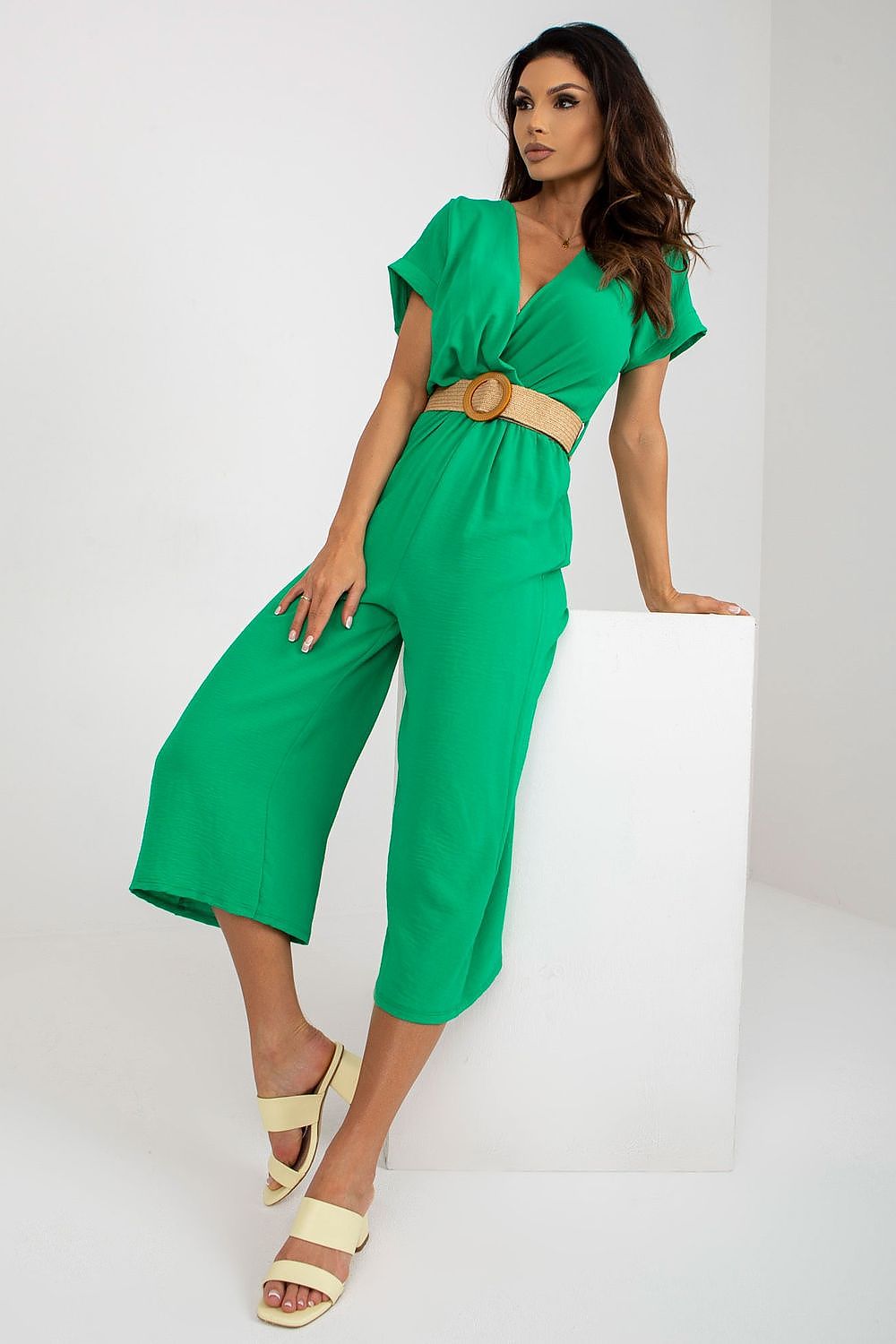 TEEK - V-Neck Cropped Belted Jumpsuit JUMPSUIT TEEK MH   