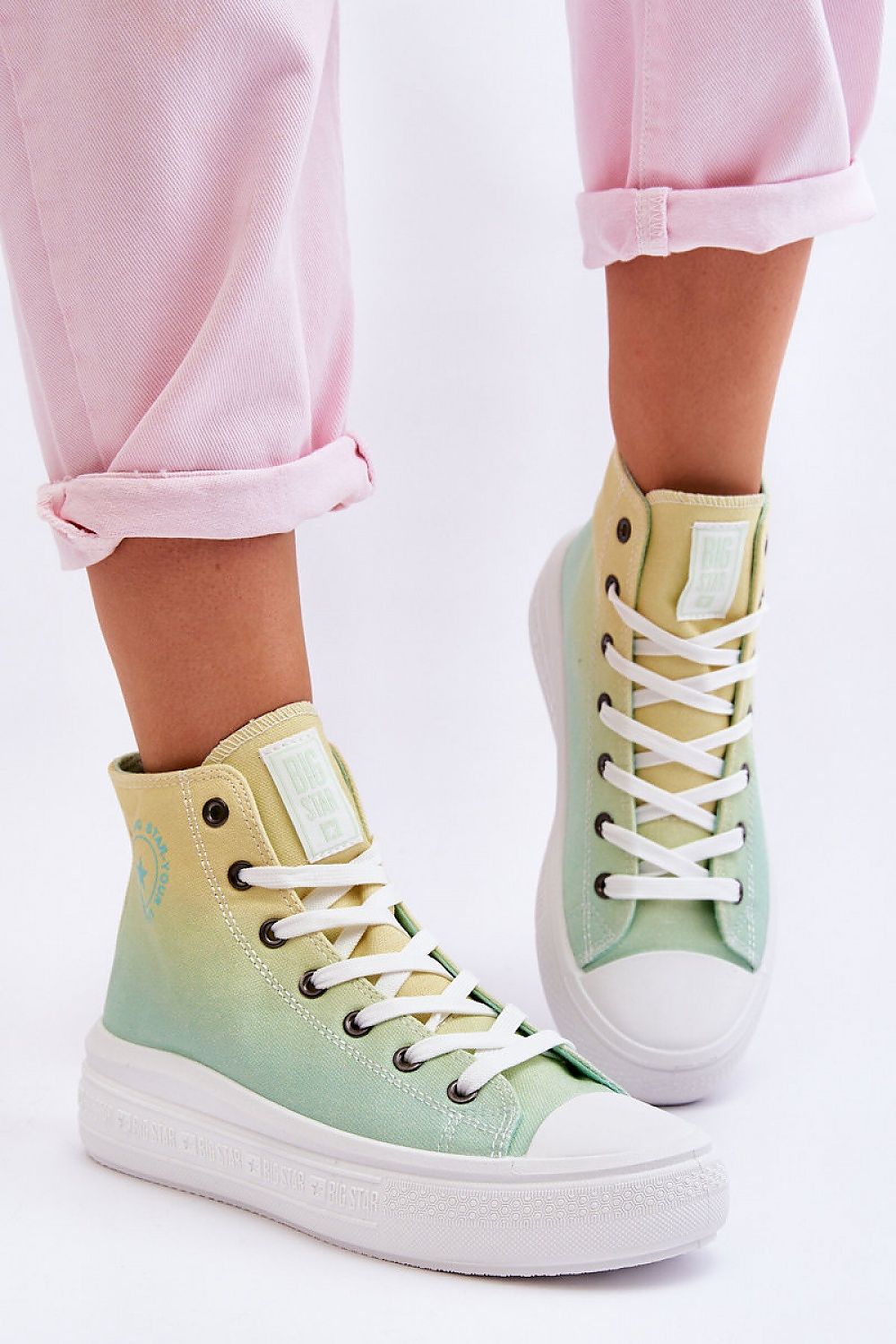 TEEK - Ombre Laced High-Top Platform Sneakers SHOES TEEK MH Green 36 