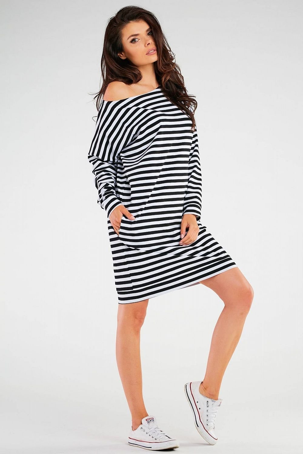 TEEK - Black White Striped One-Shoulder Daydress DRESS TEEK MH   