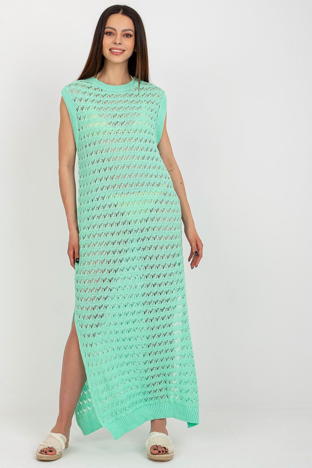 TEEK - Sleeveless Mesh Side Slits Beach Dress DRESS TEEK MH green One Size 