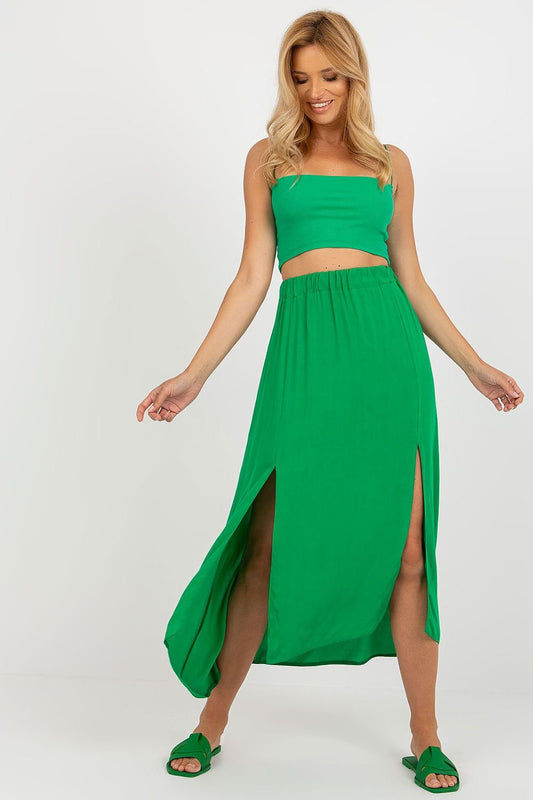 TEEK - Green Double Front Slit Skirt SKIRT TEEK MH L  