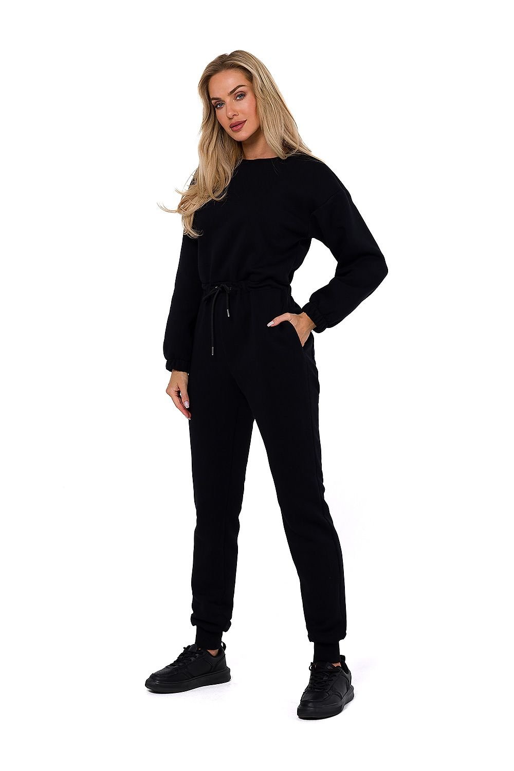 TEEK - Drawstring Waist Sweatsuit Jumpsuit SET TEEK MH black L 
