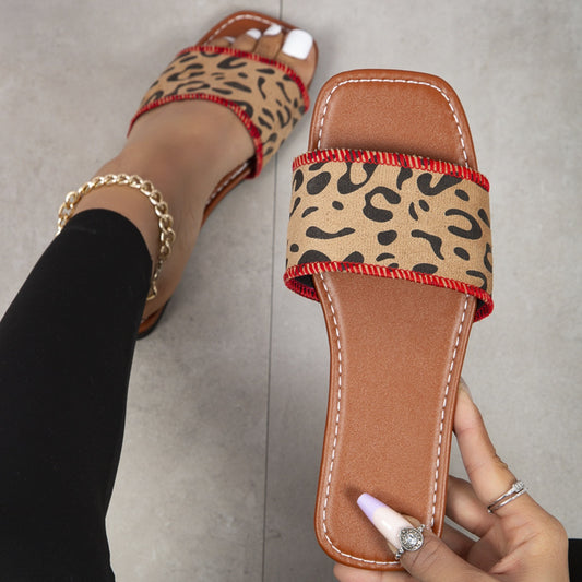 TEEK - Leopard PU Leather Flat Sandals SHOES TEEK Trend Red 5 