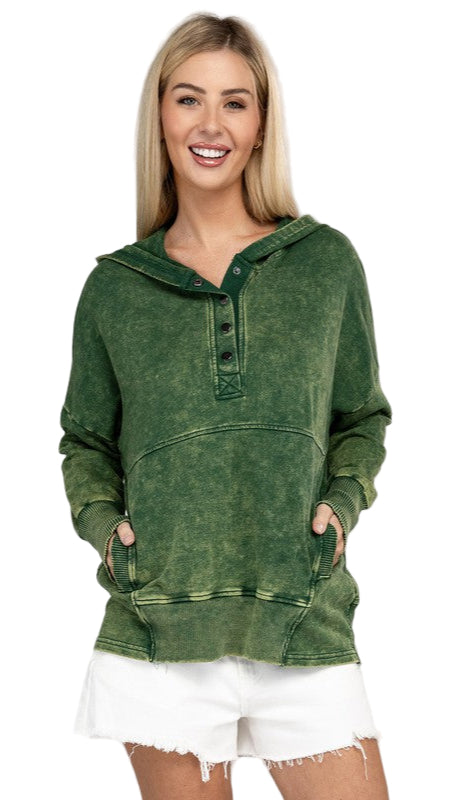 TEEK - French Terry Acid Wash Kangaroo Pocket Hoodie TOPS TEEK FG