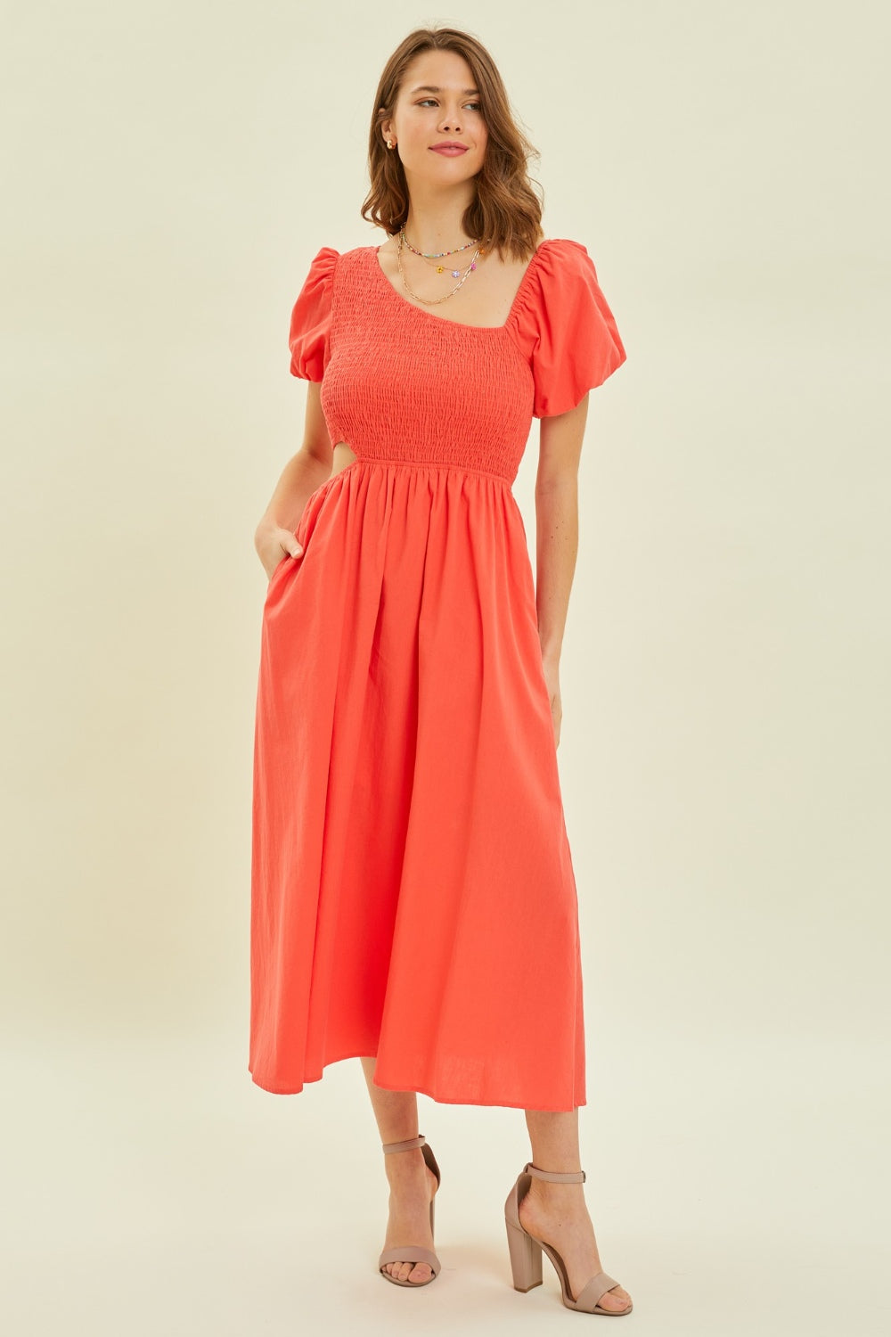 TEEK - Cherry Red Smocked Cutout Dress DRESS TEEK Trend   