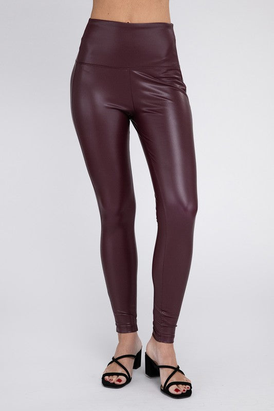 TEEK - High Rise Faux Leather Leggings PANTS TEEK FG DK BURGUNDY S 