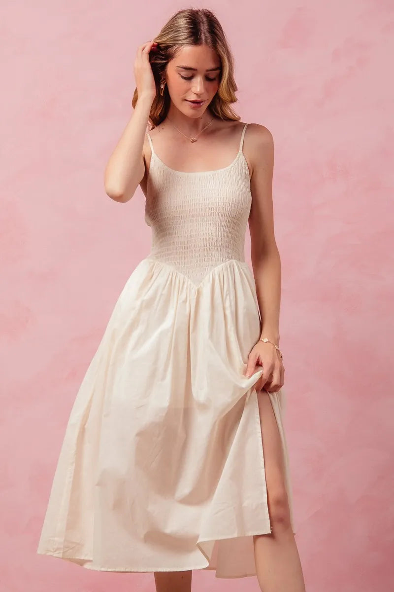 TEEK - Cream Smocked Sleeveless Casual Everyday Dress DRESS TEEK Trend