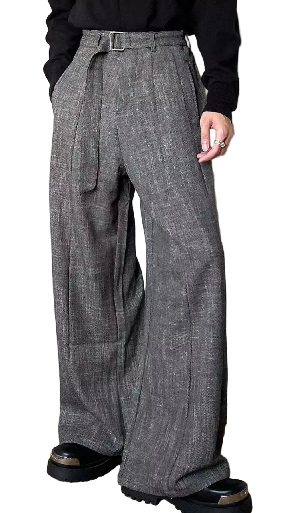 Men's Plus Size Belt Relaxed Fit Pants Trendsi Gray M