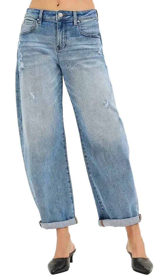 TEEK - Full Size Slouchy Ankle Length Cuffs Barrel Jeans Plus Size JEANS TEEK Trend MEDIUM 0