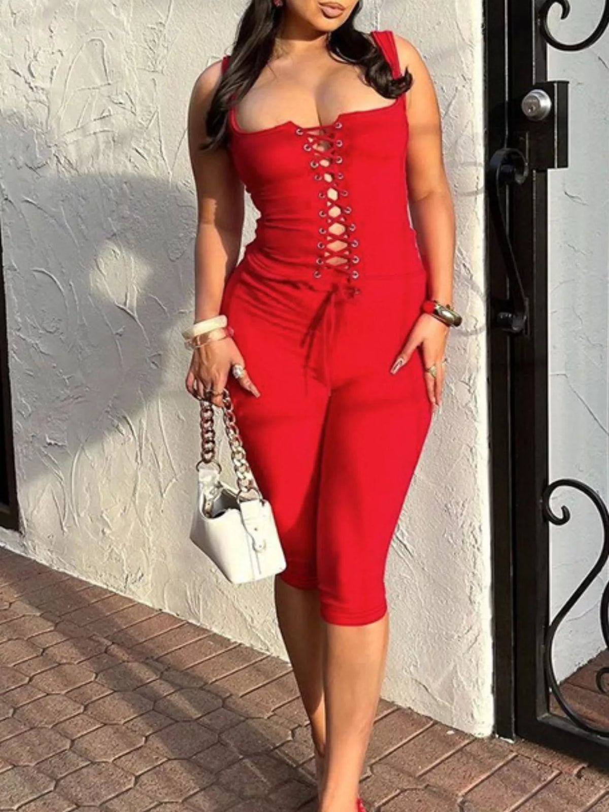 TEEK - Lace-Up Tank and Capris Set SET TEEK Trend