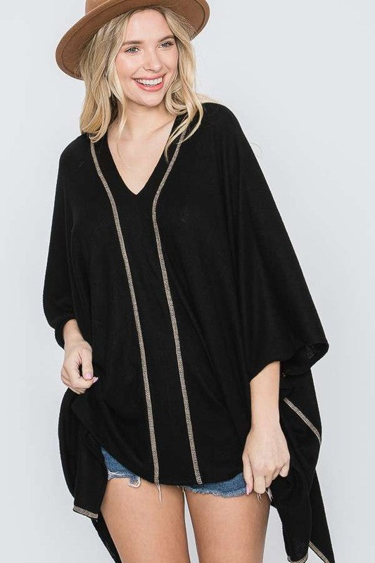 TEEK - V-NECK PONCHO TOP TOPS TEEK FG BLACK ONE SIZE (S-M) 