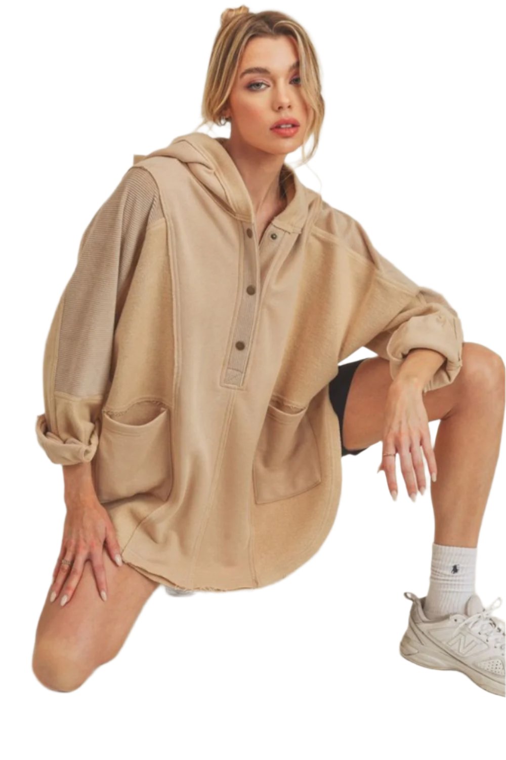 TEEK - Oat Slit Half Snap Oversize Hoodie JACKET TEEK Trend S