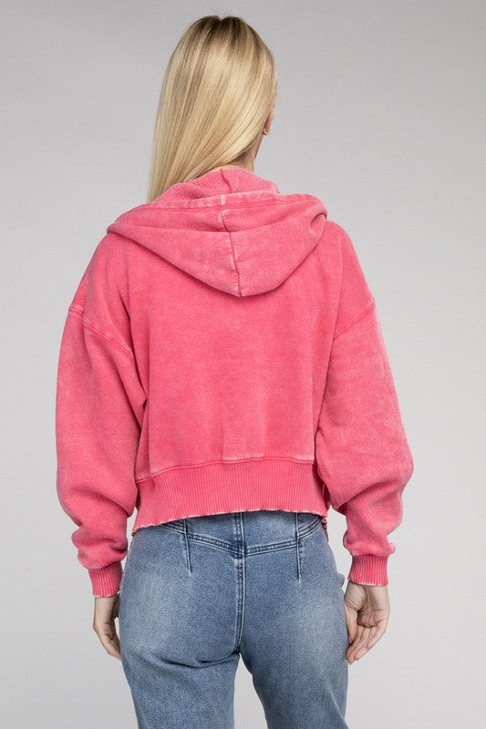 TEEK - Acid Wash Fleece Cropped Zip-Up Hoodie JACKET TEEK FG   