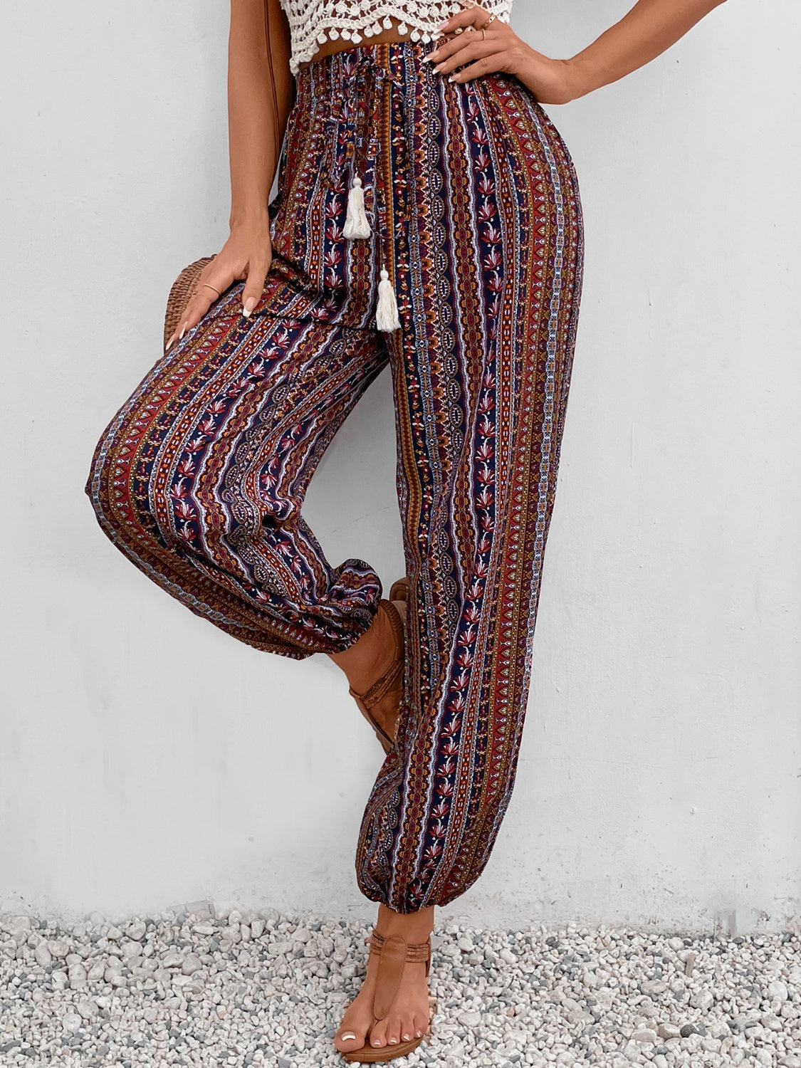 TEEK - Brown Tassel Printed High Waist Pants PANTS TEEK Trend   