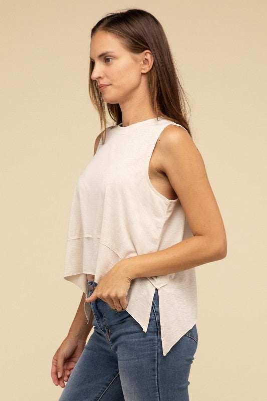 TEEK - Shark Bite Side Slit Short Sleeveless Top TOPS TEEK FG   