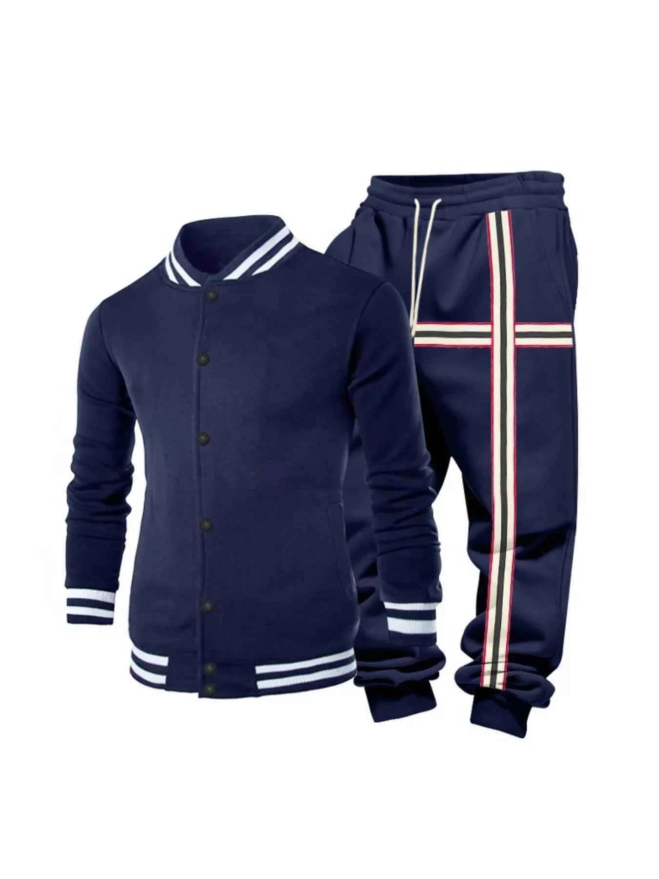 Men's Full Size Striped Long Sleeve Top and Pants Set Plus Size Trendsi