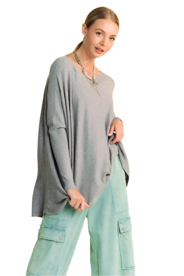 TEEK - Grey Round Neck Dropped Shoulder Long Sleeve Knit Top TOPS TEEK Trend S