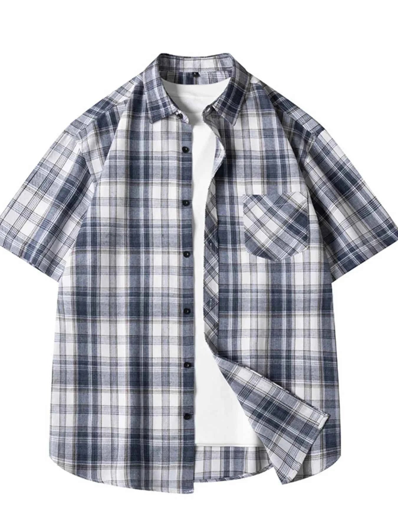 TEEK - Mens Plus Size Casual Plaid Short Sleeve Shirt TOPS TEEK Trend Black M
